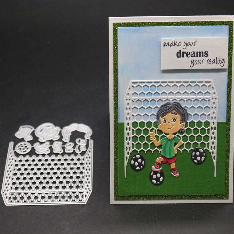 Football Boy Christmas Metal Cutting Dies Stencil Goal Net Frame Die Cut Scrapbooking Embossing Stamps And Dies Craft