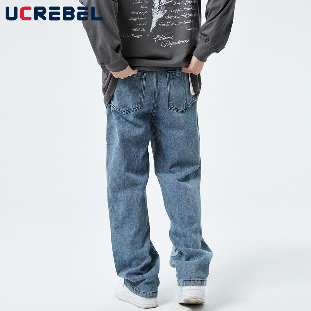 Pantalon en jean à strass pour homme, pantalon en Denim, Streetwear, décontracté, ample, à jambes droites