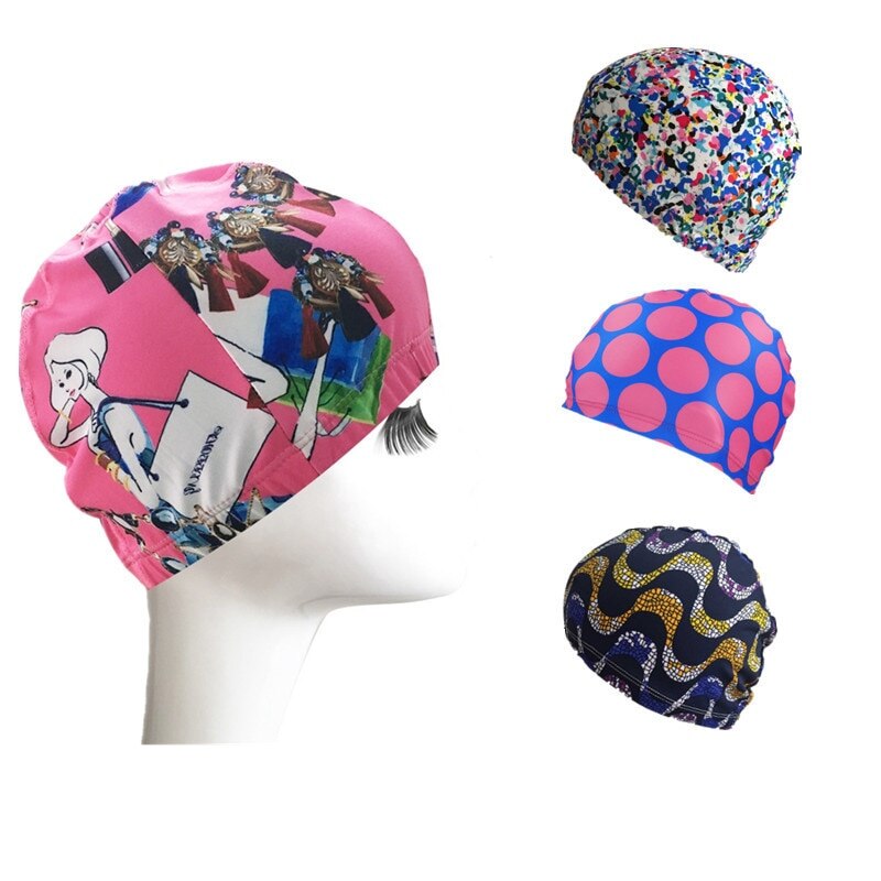 Heren dames kinderen oren badmuts lang haar sport zwemmen polyester bescherm badmuts voor volwassenen print badmutsen gratis maat  sw712