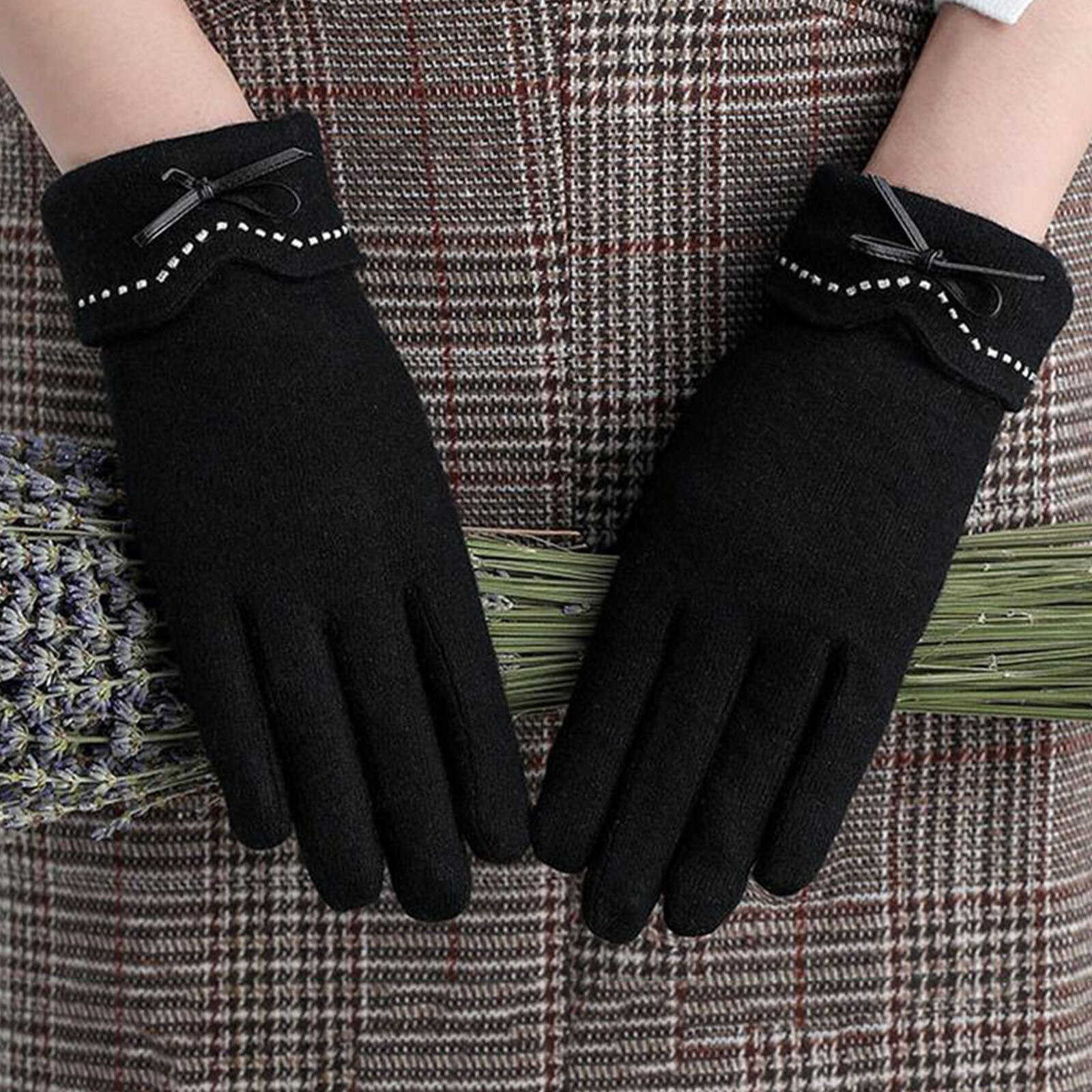 Vrouwen Winter Warme Wollen Handschoenen Elegante Vrouwelijke Dames Rijden Volledige Vinger Fluwelen Handschoenen Telefoon Spelen Goedkope