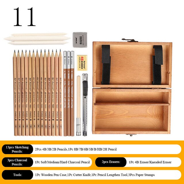 Sketch Pencil Set Sketching Drawing Kit Wood Pencil Bags Students Drawing Art Supplies Office Stationery: 11