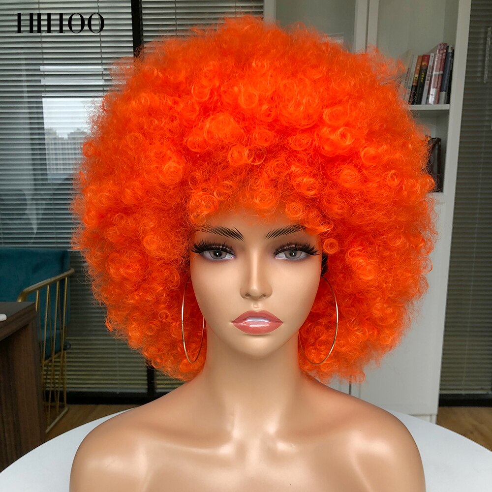Peluca Afro rizada de pelo corto con flequillo para mujer, peluca sintética rosa para Cosplay, color negro, azul, rojo y marrón para Halloween: P4 / 27