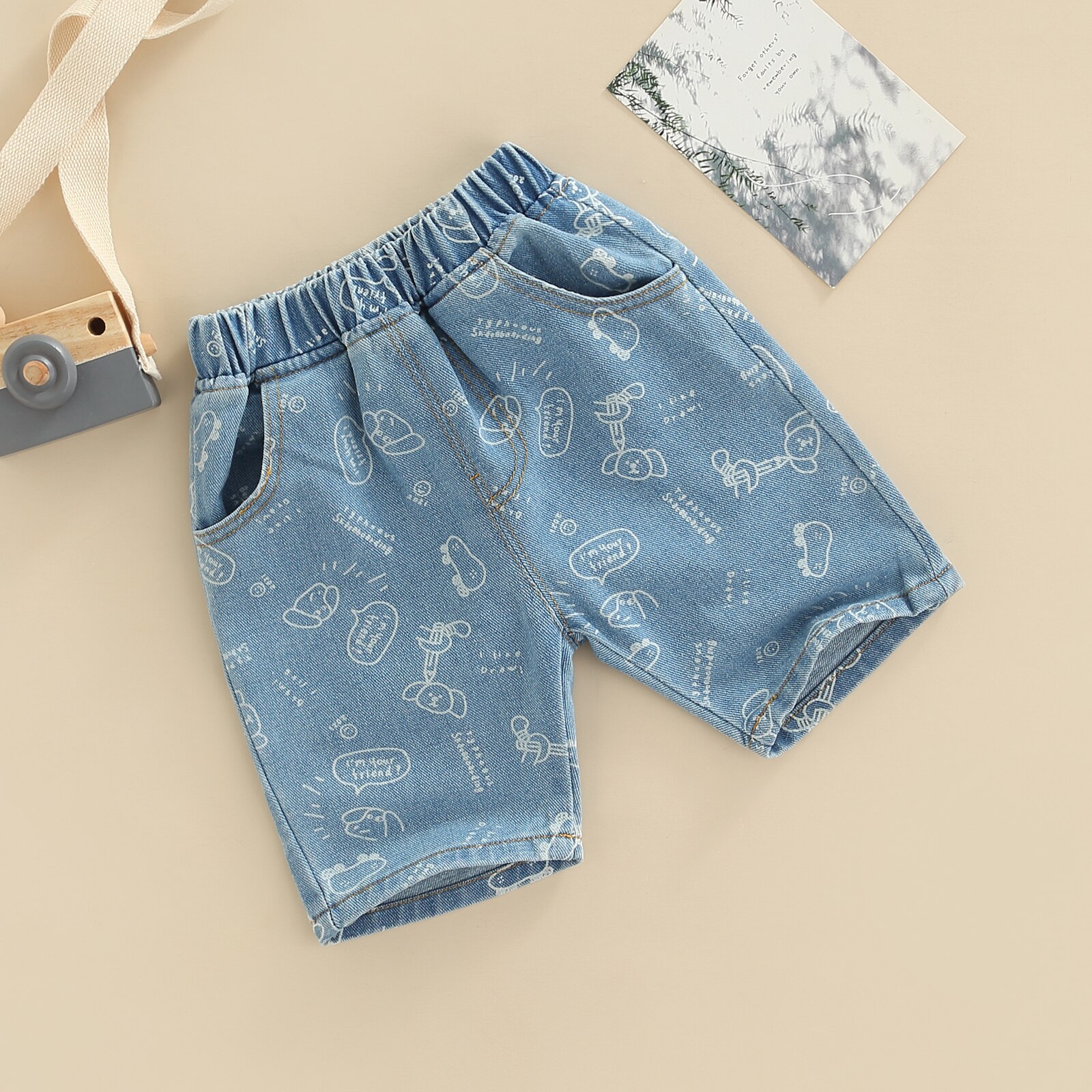 2022 0-6Y Toddler Baby Boy Denim Pants Cartoon Dog Letter Print Elastic Waist Kids Summer Short Jeans Bottoms