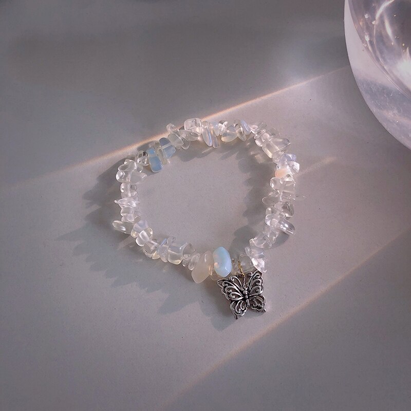 Huanzhi 2020 nova fada doce borboleta pingente irregular cristal transparente elástico corda pulseira para festa feminino jóias