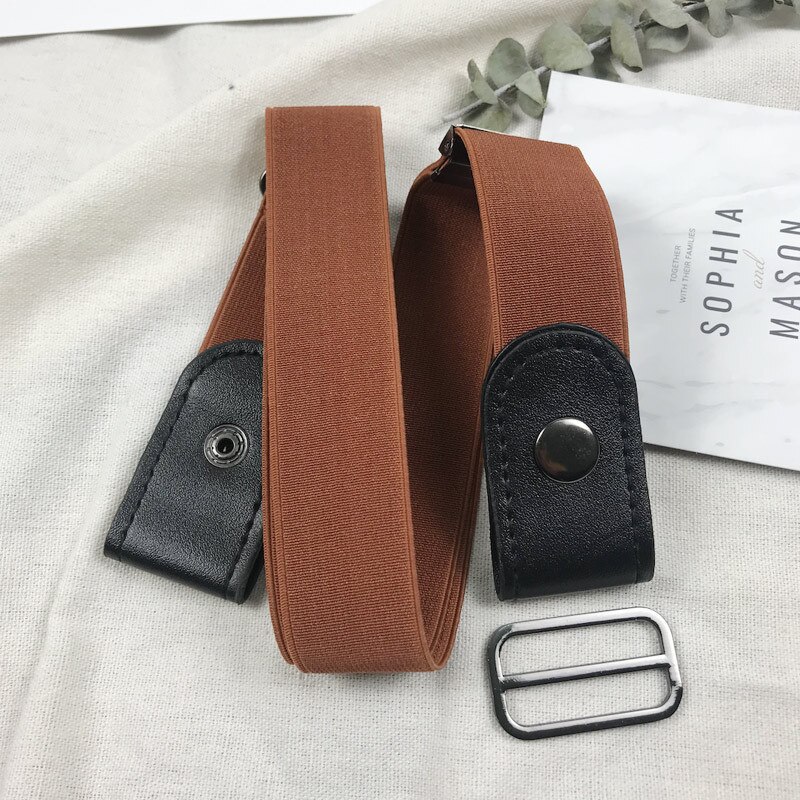 Gesp-Gratis Riem Voor Jean Broek Jurk Dames Slim Sport Trend Jeans Vrouwen Punk Stijl Elastische Taille broek Stretch Elastische: brown