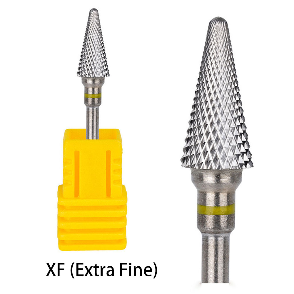 1 Uds. Broca para uñas con forma de cono, fresa de carburo de 3/32 "para gel de uñas, herramienta de accesorios de taladro eléctrico para quitar rebabas rotativas: YELLOW