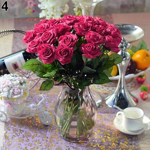10 stk kunstig latex rosenblomster bryllupsfest kontorbord buket boligindretning festival håndværk indretning ægte touch blomster: Rosenrød