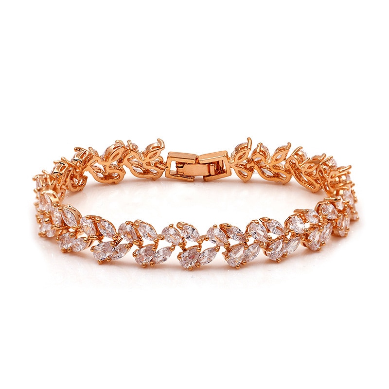 WEIMANJINGDIAN Assortiti Colori cubo Zirconia CZ di Zircon di Cristallo Bracciali tennis per la signora: rosa oro-chiaro