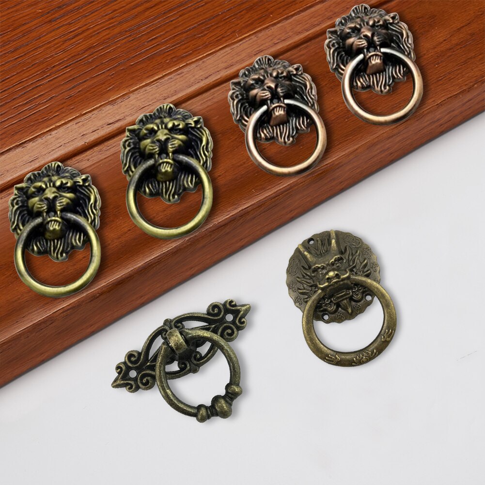 Vintage Dragon Dresser Drawer Knobs Head Lion Head Drawer Cabinet Door Pull Handle Ring Hardware Retro Dragon furniture handles