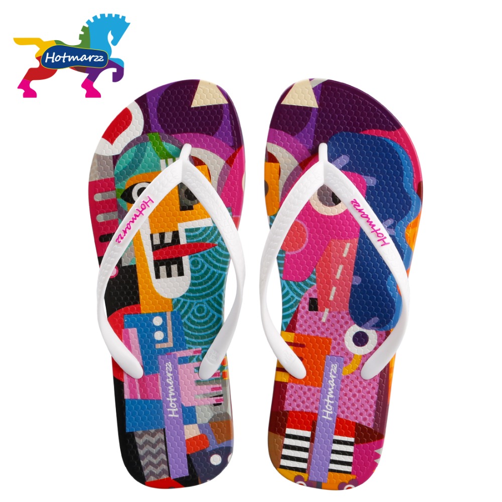 Hotmarzz Women Flip Flops Cartoon Graffiti Slippers Beach Sandals Summer Shoes Pool Shower Shoes