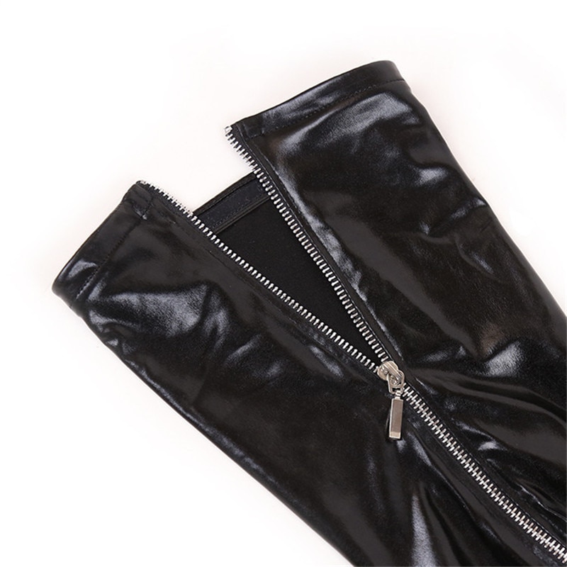 Vrouwen sexy latex rits kousen dame zwart PVC paaldans leer erotische clubwear lengte over de knie hoge kousen