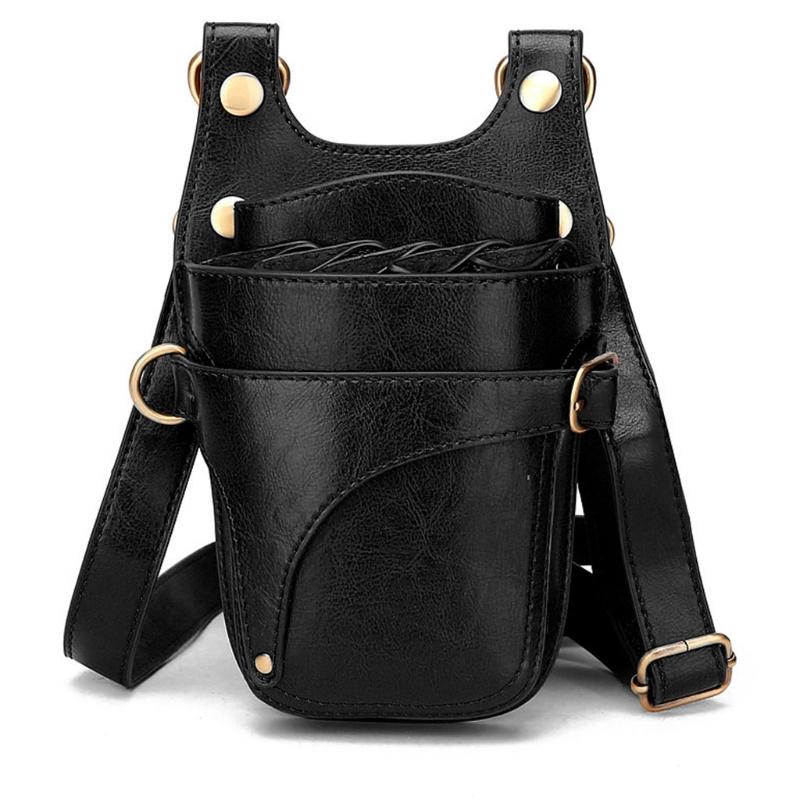 Draagbare Pu Lederen Schaar Tas Met Riem Haar Stylist Pocket Kappers Tool Pouch Voor Kappers: Black