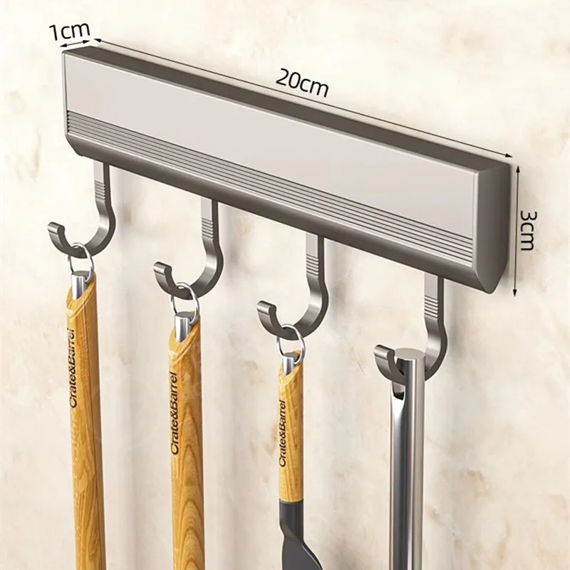 Manufacturers Supply Kitchen Hook Rack Punch-free Wall-mounted Rack Space Aluminum Hook Multi-functional Storage Row Hook Holder: plum
