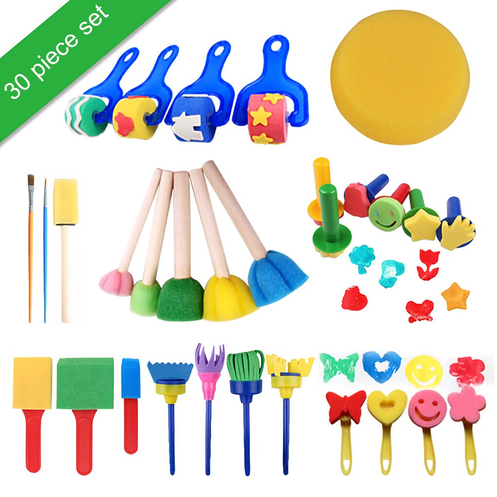 Spons Schilderij Borstels Kit Mini Diy Schilderij Kits Early Learning Kids Tekening Vormen Brushe Verf Set Kind Schilderen Borstel: 30pcs
