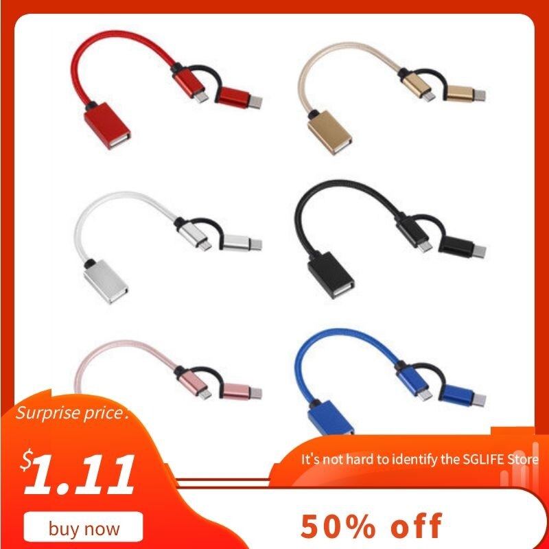 Type -c 2- in -1 otg micro usb type-c weeft een twee-in-één otg-adapter mini usb-kabel