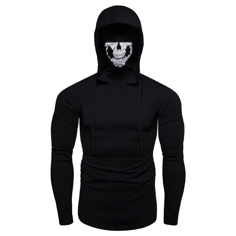 Herre gym tynd hættetrøje langærmede hættetrøjer med maske sweatshirt afslappet t-shirt sweatshirt: M / Sort