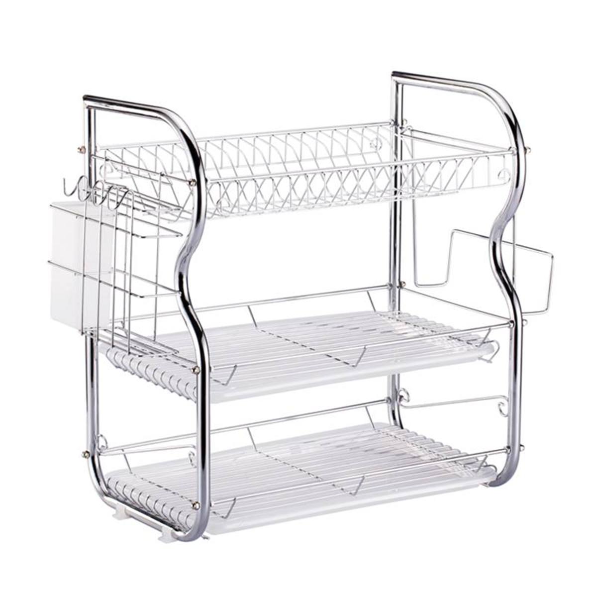3 Layer Chrome Alloy Kitchen Over Sink Dish Drying Rack Insert Storage Organizer Drainer Cutlery Holder Drip Kitchen Storage