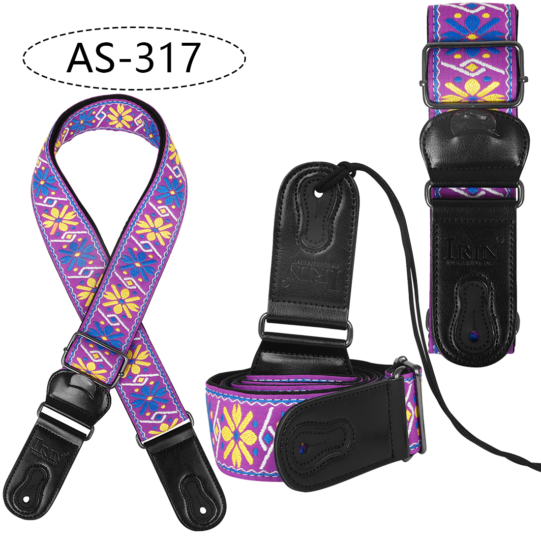 Correa de guitarra para bajo, correas bordadas de cuero y algodón, correa ajustable para el cuello con selección, accesorios para bajo y guitarra acústica eléctrica: violet