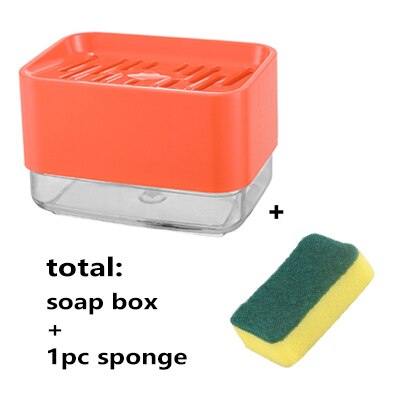 Multiful Seife Pumpe Spender Kasten Küche Gericht Flüssigkeit Seife Presse Kasten mit Schwamm Halfter Hause Reiniger Behälter 330ML: Orange