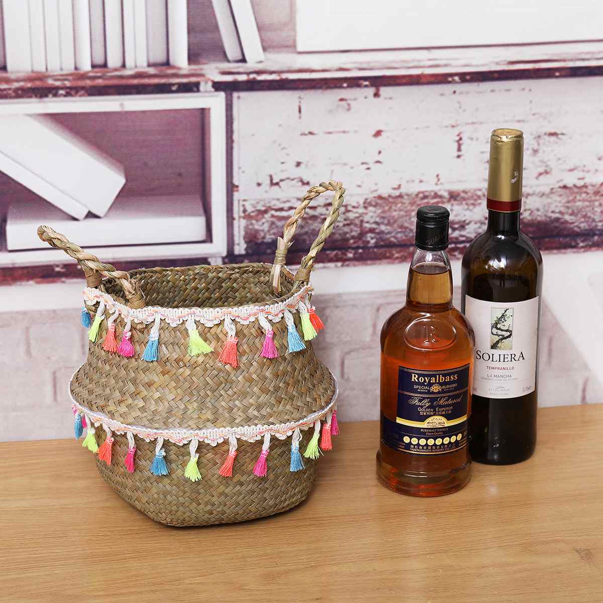 Panier de rangement pliable en osier avec pompon | Pot de fleurs naturel tissé à la maison, panier à linge