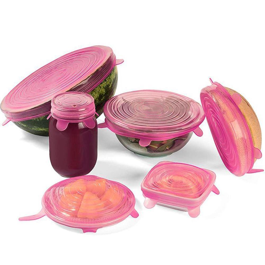 6 pièces/ensemble couvercle en Silicone alimentaire réutilisable Silicone pour ustensiles de cuisine couvercles couverture extensible accessoires cuisine bol universel stor E5Q3