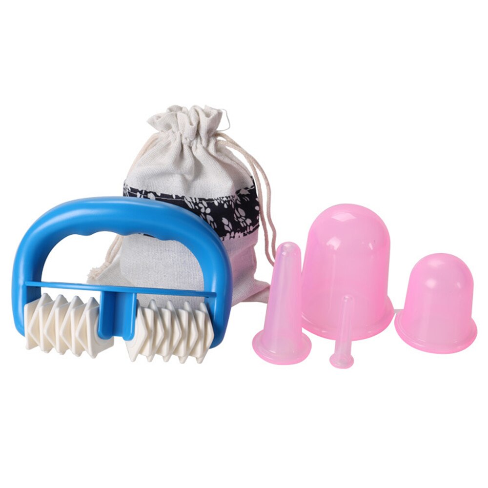5 stk/sett silikon anti cellulitt kopp vakuum massasje kopper smertelindring kropp massasje rulle manuell sugekopp kopping terapi sett: Rosa