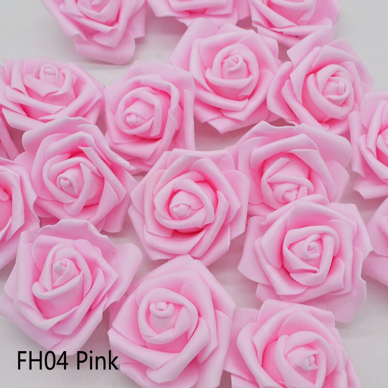 20 stk/parti 6cm blomsterhoved kunstige blomster bryllup dekorationer pe skum roser gør-det-selv blomster scrapbog krans krans boligindretning: Lyserød  fh04
