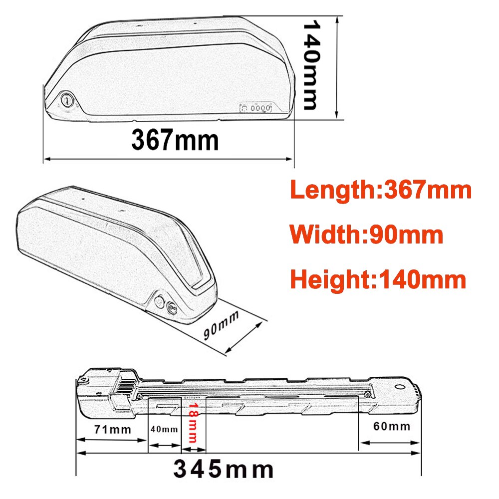 Jumbo Shark Ebike Frame Battery Pack Case 80PCS 91PCS 18650 36V 48V 52V Tube Empty Ebike Battery Box 48V