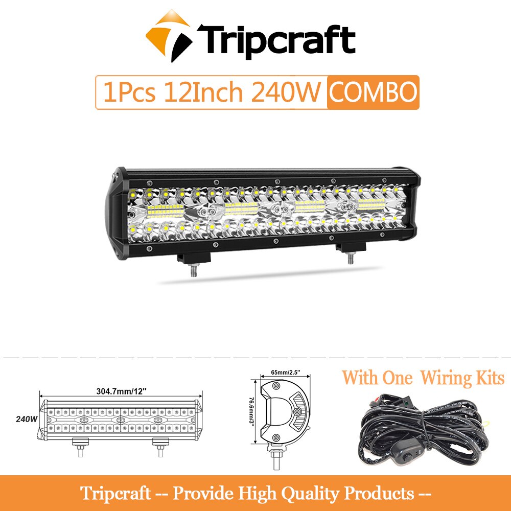 Tripcraft 3 rzędy listwa LED 4 - 28 Cal listwa świetlna LED LED światło robocze do ciągnika samochodowego łódź OffRoad 4x4 ciężarówka SUV ATV jazda 12V 24V: 1pcs 12in with wire