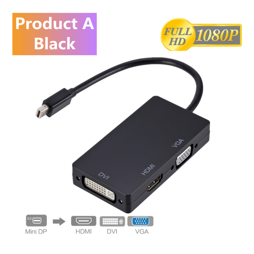 Grwibeou 3 w 1 Mini DP DisplayPort na HDMI VGA DVI Adapter Mini DP konwerter kabla dla MacBook Pro Air Mini DisplayPort: Product A Black
