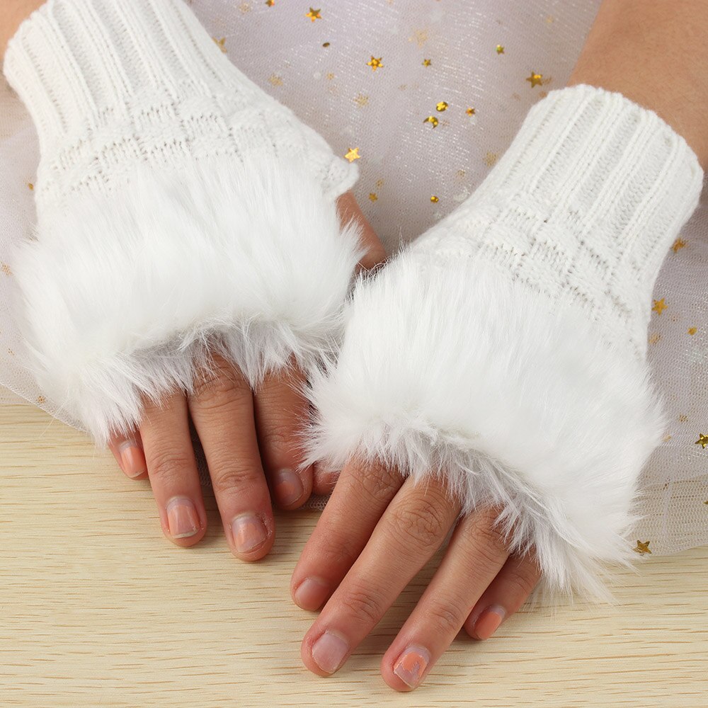 1 paar Wolle Mischung Faux Kaninchen Pelz Frauen Finger Handschuhe Gestrickte Häkeln Winter Dicke Handschuhe Warme Handschuhe Weibliche