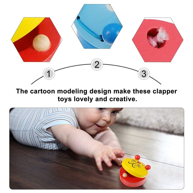 12 Pcs Musical Castanets Instrument Wooden Finger Castanets Percussion Rhythm Music Musical Instrument for Kids Adults