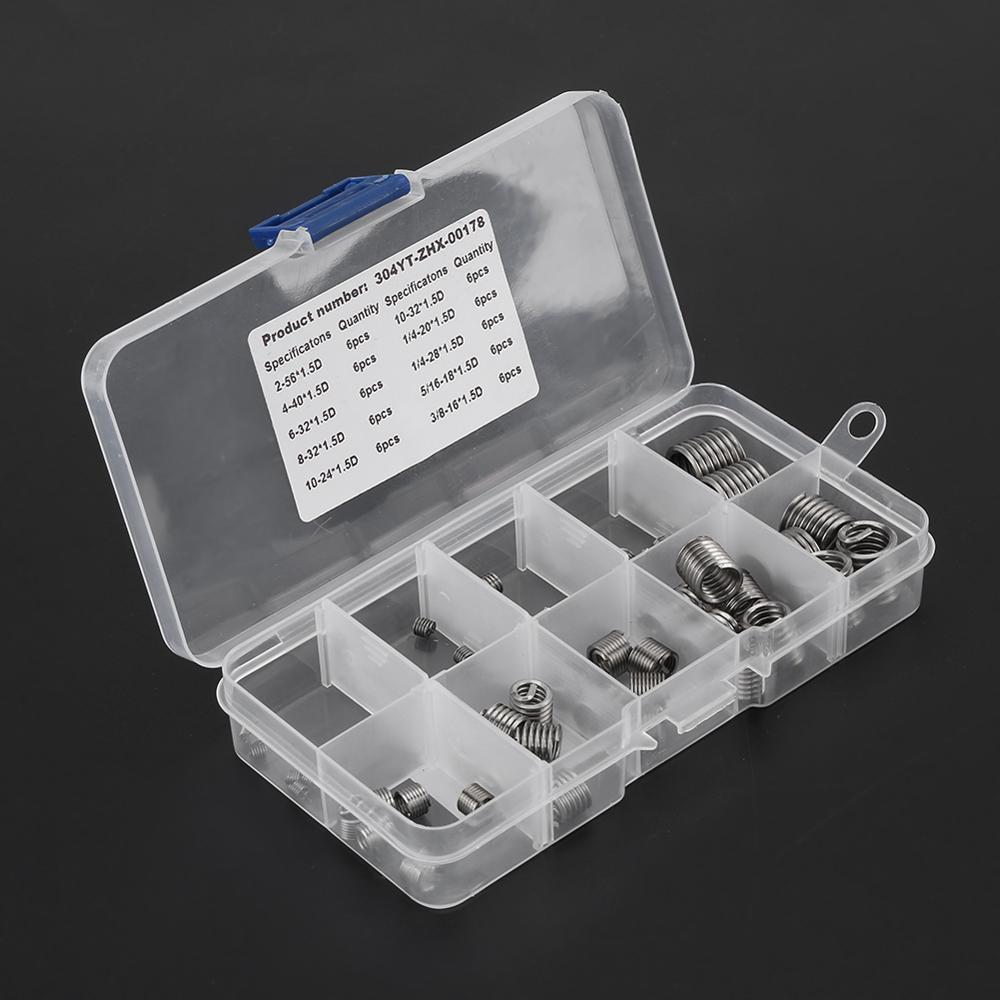 60 stks/partij 304 Rvs Schroefdraad Insert Draad Schroef Mouw Draad Reparatie Inserts Assortiment Kit
