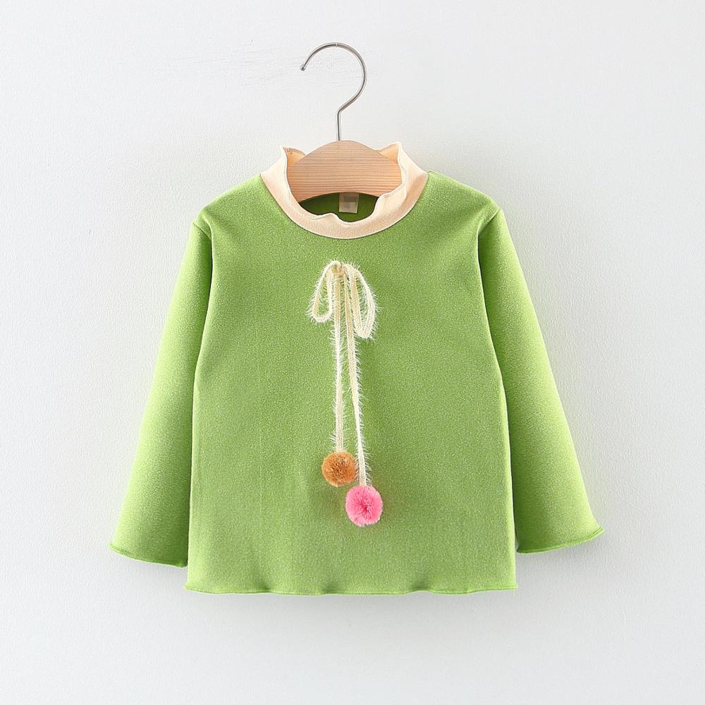 Herfst Winter Baby Meisjes Cotton Lange Mouwen Solid Kwasten Bal Dikke Fleece Prinses Party T-shirt Tops Baby Kids Kleding