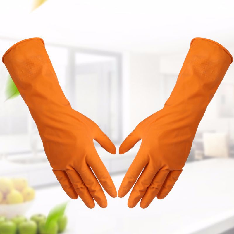 Langærmet vaskeopvaske husholdningsrengøringshandsker køkken vandtætte opvaskhandsker gummibånd handsker krat handske: Orange xl