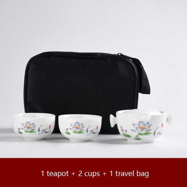 Kung fu gaiwan tekanna tekopp resa te-set inkluderar 1 kanna 2 koppar personlig kontorsrese bärbar tepåse: 01