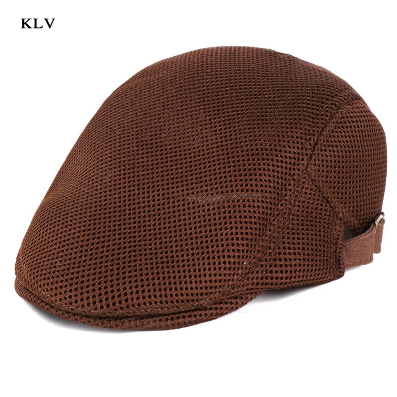 Mens Breathable Mesh Summer Duckbill Hat Newsboy Beret Ivy Cap Cabbie Flat Soft: Brown