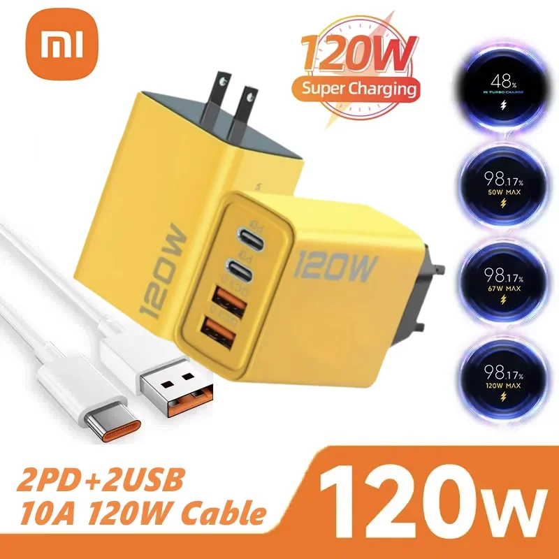 Xiaomi 120w snellader type-c 10a kabel ultrasnel opladen 4 poorten usb-c pd hogesnelheidslader adapter voor xiaomi iphone 16 huawei