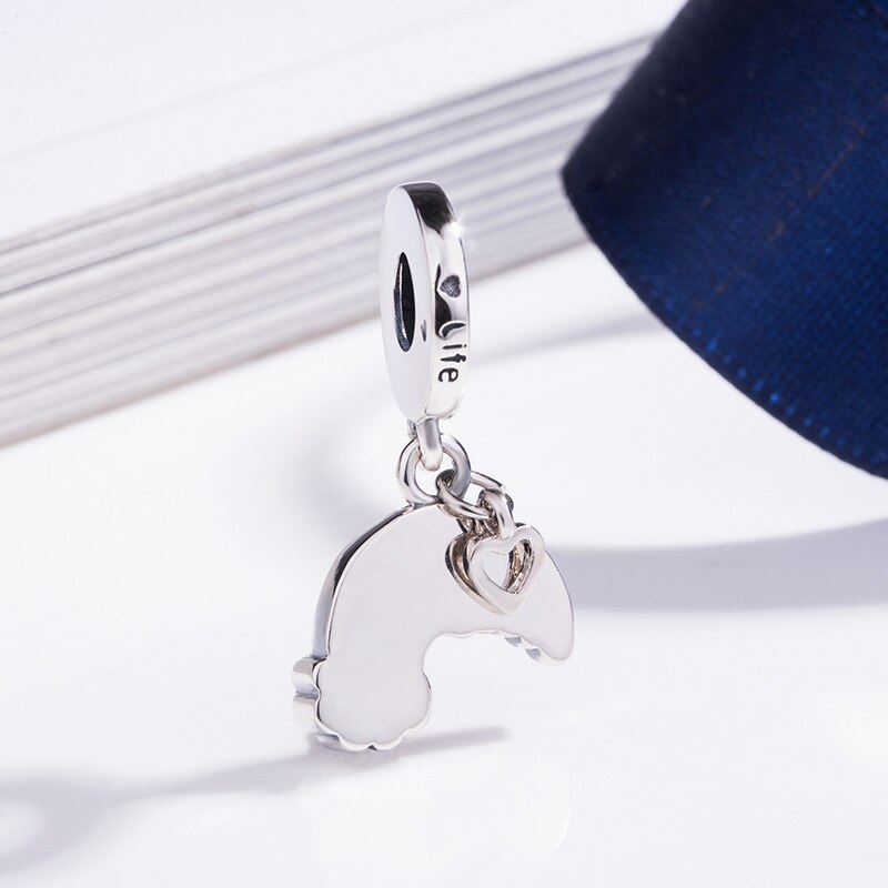 Frete grátis authentic 925 prata esterlina arco-íris de amor pendurado charme apto pan pulseira para as mulheres diy jóias contas