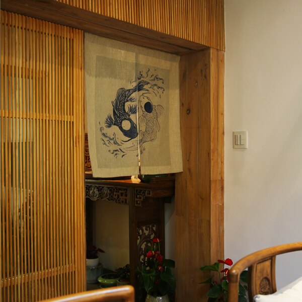 Cortina de puerta de estilo japonés para restaurante, baño, feng shui, cortina para puerta de dormitorio, taijitu, cortina de peces