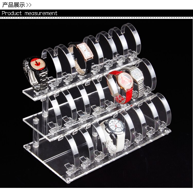 24 Slot Watch Display Stand - Clear Acrylic Tabletop Organizer - Detachable 3-Tier
