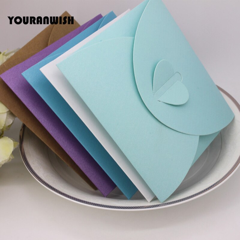 50 pcs/lot Kraft Paper Envelop 5.1x5.1inch(13x13cm) Envelpes for Invitations 5color Post Card Holder Love Heart Paper Envelope