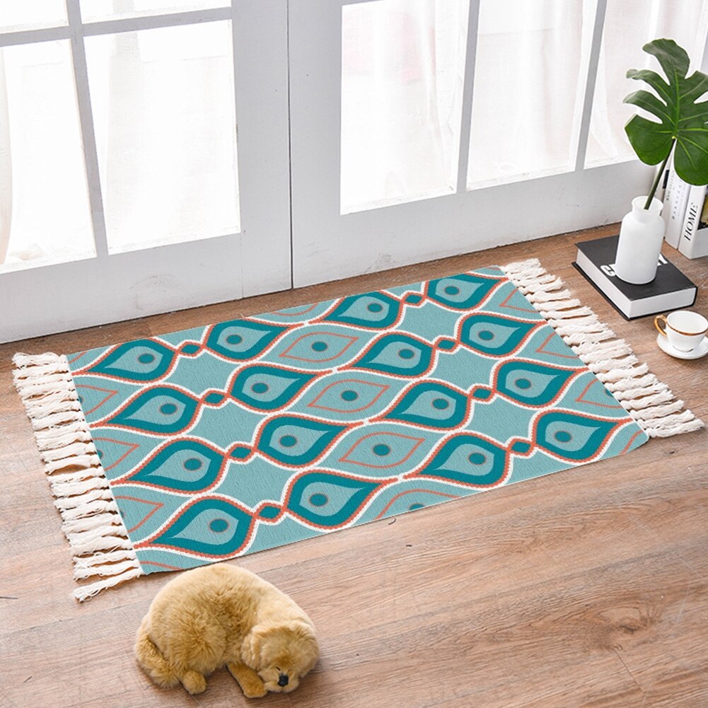 Tassel Plant Pattern Carpet Bedside Geometric Floor Mat Living Room Bedroom Home Decor: M / J