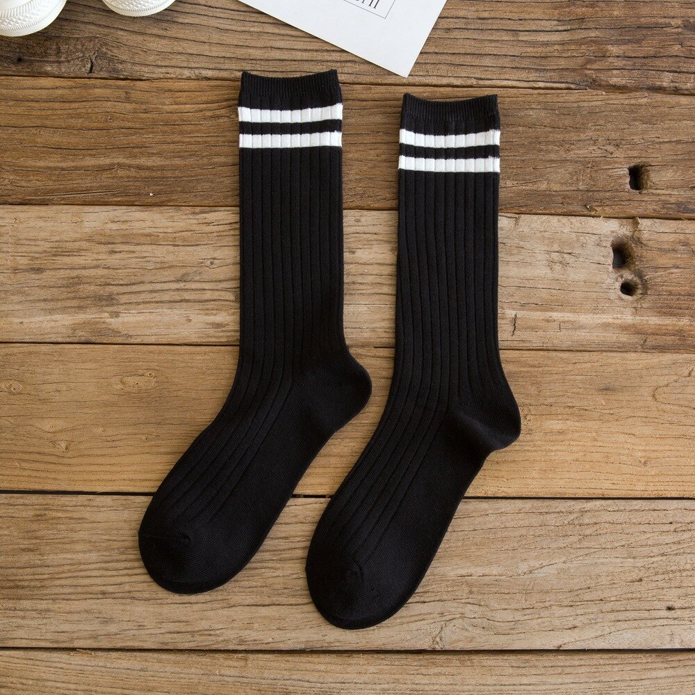Giapponese Stile Semplice Carino Calzini E Calzettoni Donna di sport del Cotone Mucchio Calzini E Calzettoni Confortevole e Traspirante Strisce Verticali Calcetine Mujer 0503: 01