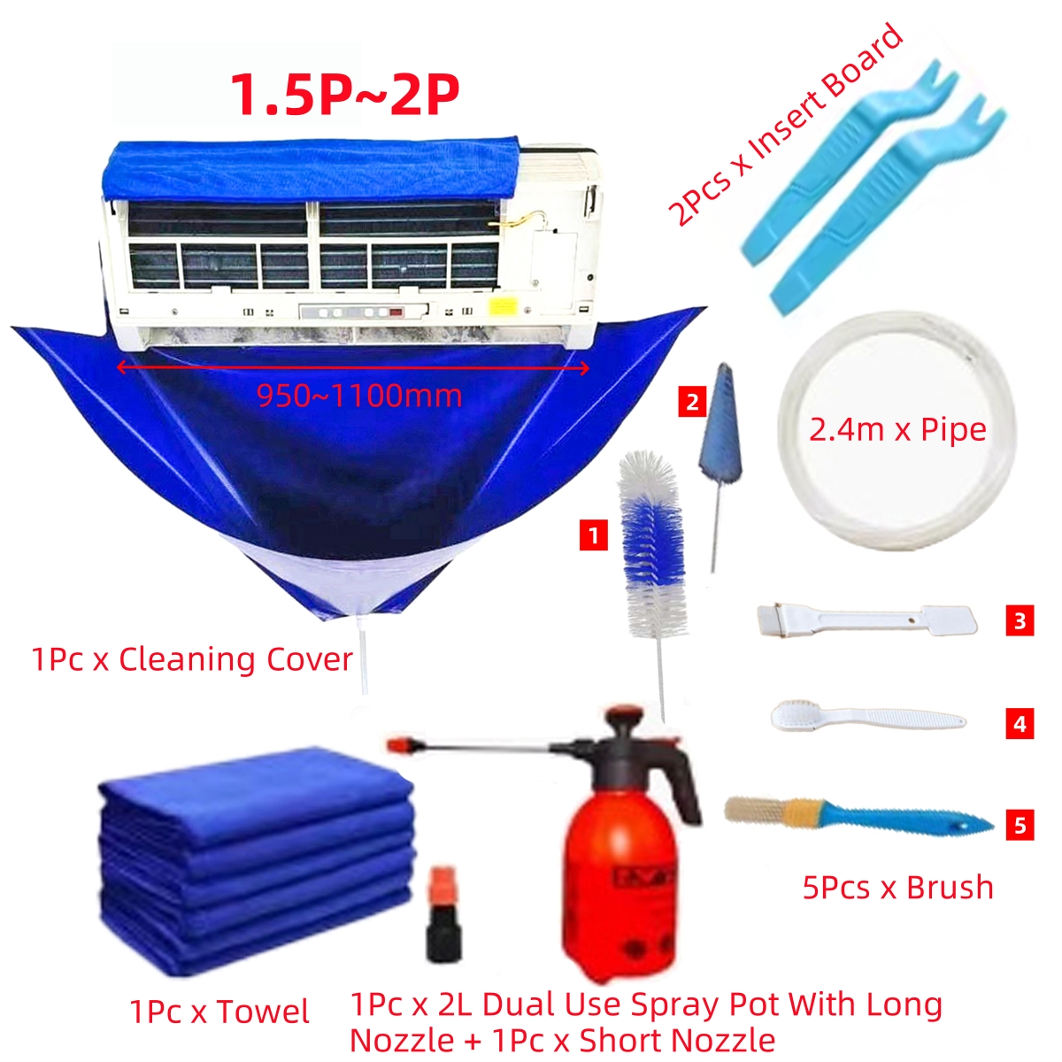 Kit de herramientas de limpieza de aire acondicionado colgante para el hogar 1-1,5 P 1,5-2P, cubiertas de limpieza impermeables de PVC, bolsas de protección contra el polvo, 6/10/12 Uds.: naranja