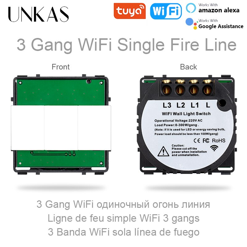 Unkas Diy Bijpassende Modules 1 2 3 4 Gang Wifi Touch Aan/Uit Schakelaar Alleen Functietoetsen Gratis Combinatie voor Muur 157Mm Outlet: 3G Wifi Single Fire