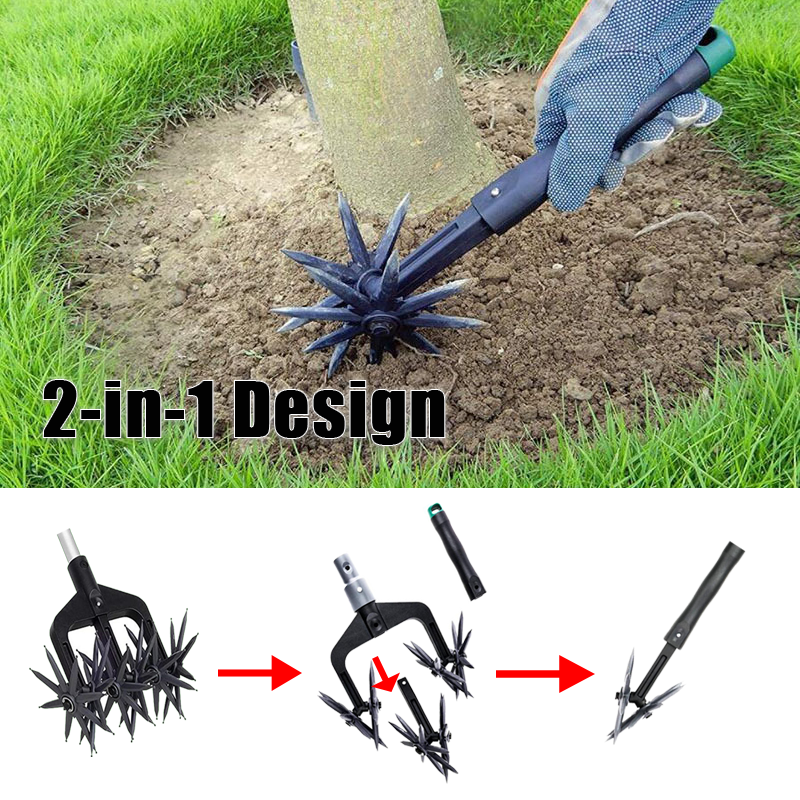 Cultivateur rotatif 2 en 1, arracheur de pelouse en plastique, aérateurs manuels, outil de rotation du sol, repiquage de terres agricoles