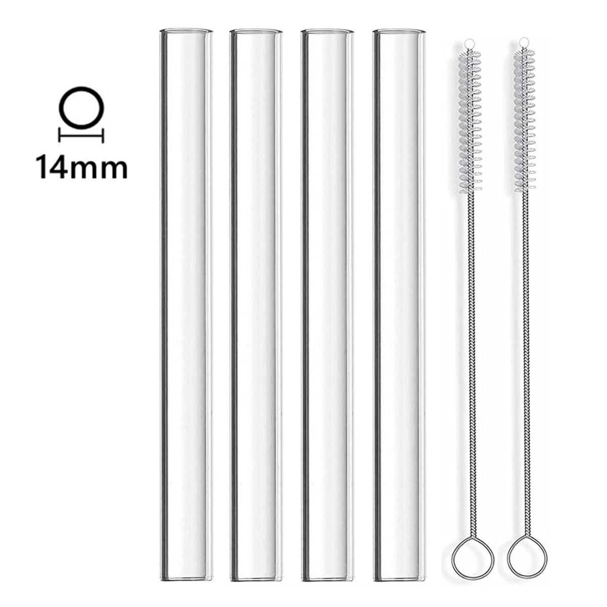 14mm extra breda sugrör i glas återanvändbara bubbel te sugrör dricksrör för boba smoothie juice miljövänligt stort sugrör: 14mm raka
