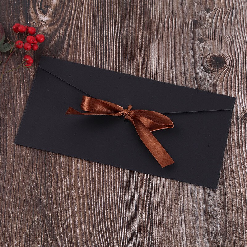 Bowknot Ribbon Pearl Paper Card Envelopes Large Kraft Envelopes for Wedding Invitation Postcard Cards 1PC: black L 20x11cm
