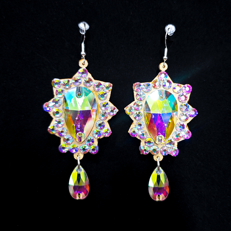 Brinco de dança do ventre feminino, acessórios de joias gitanas, fantasia de dançarina, brilho, strass, lados duplos, 2 pares/p: green